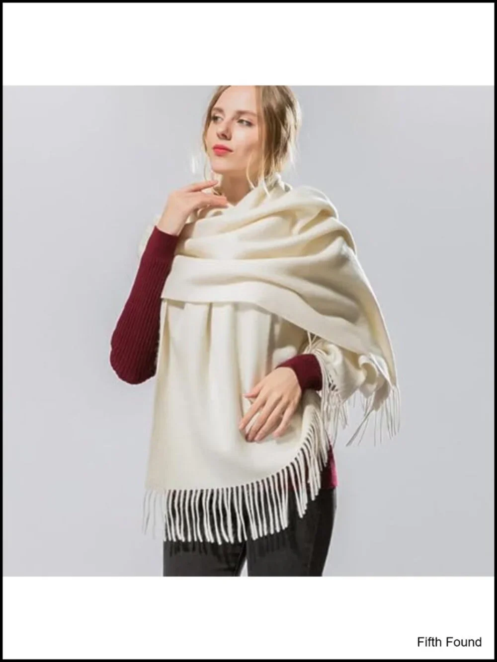 Oversized Shawl Wrap Scarf with Fringe Polyester Winter Cold Weather